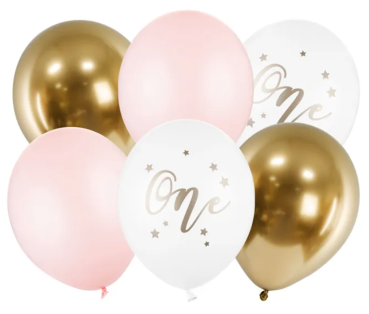 Latexballons - 1. Geburtstag ONE, Mädchen - je ø 30cm